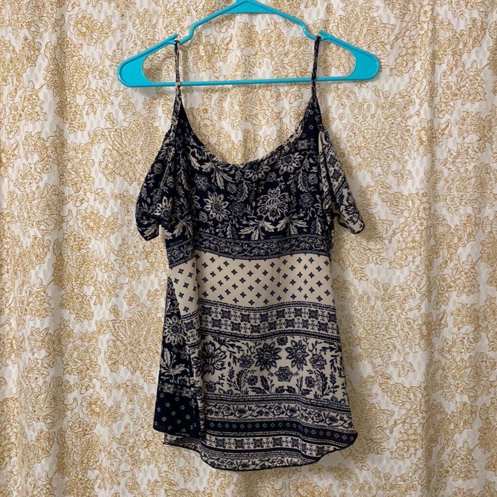 Blue floral blouse w/ shoulder cutouts